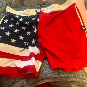 Hurley Phantom Mens Drawstring Board Shorts Size 38 USA Flag